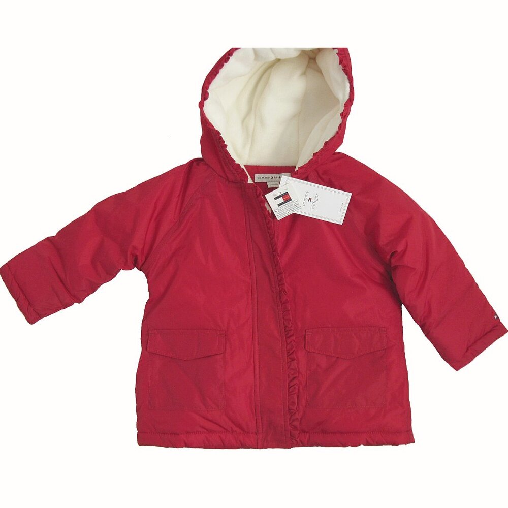 NEW Tommy Hilfiger Toddler Girls Winter Jacket! Red Fleece Lined Hood Insulated